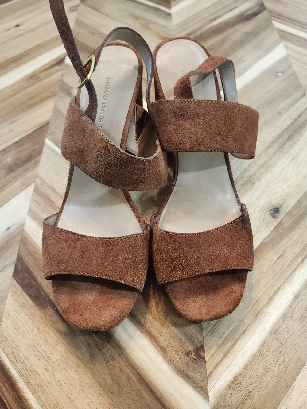 Banana Republic Tan Suede Block Heel Sandals